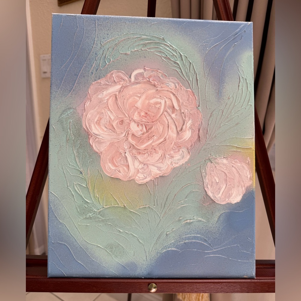 Impressionistic Pink and Blue Rose Painting 🦋